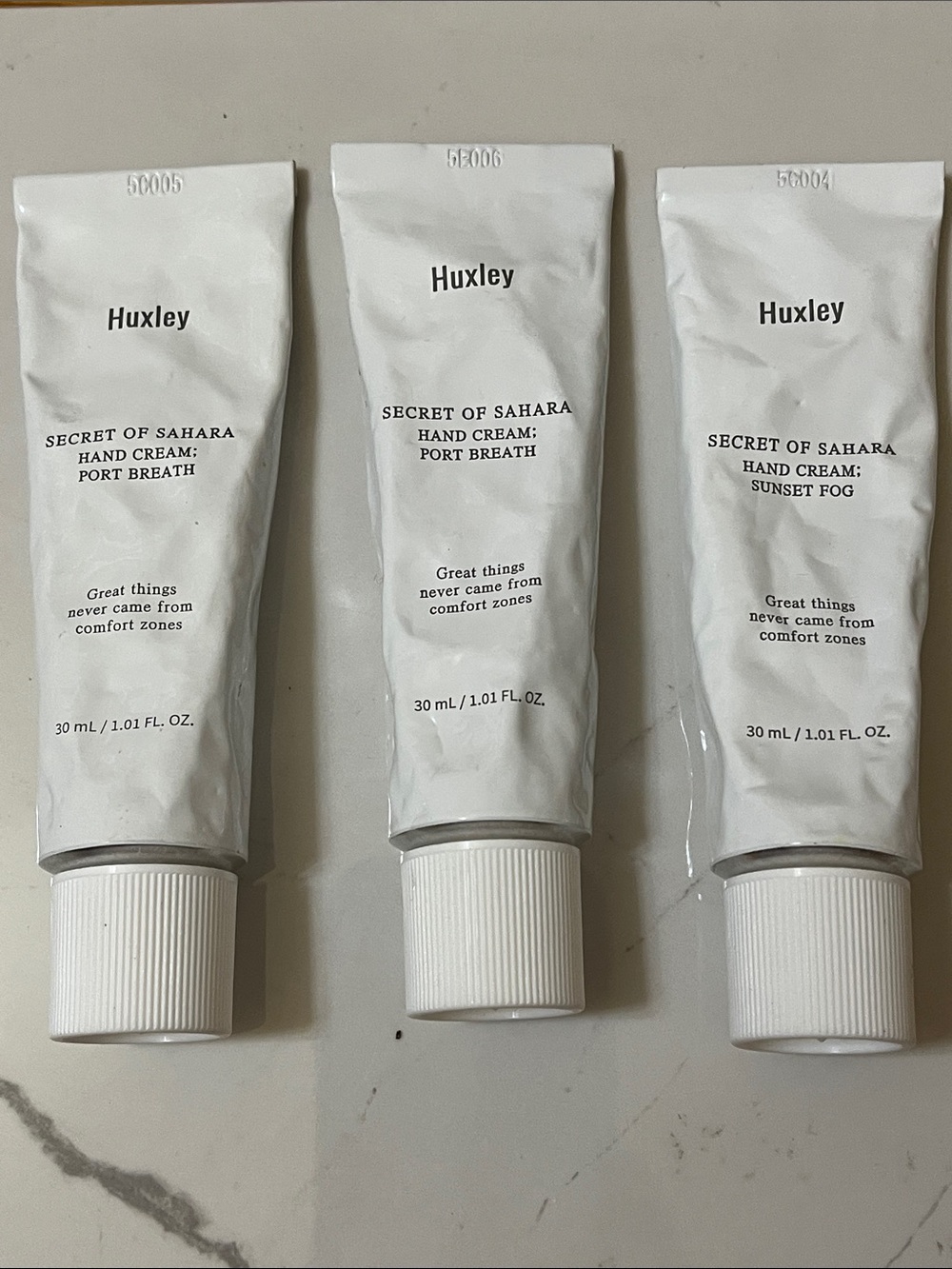 Huxley secret of Sahara hand cream port breath and sunset fog lot of 3